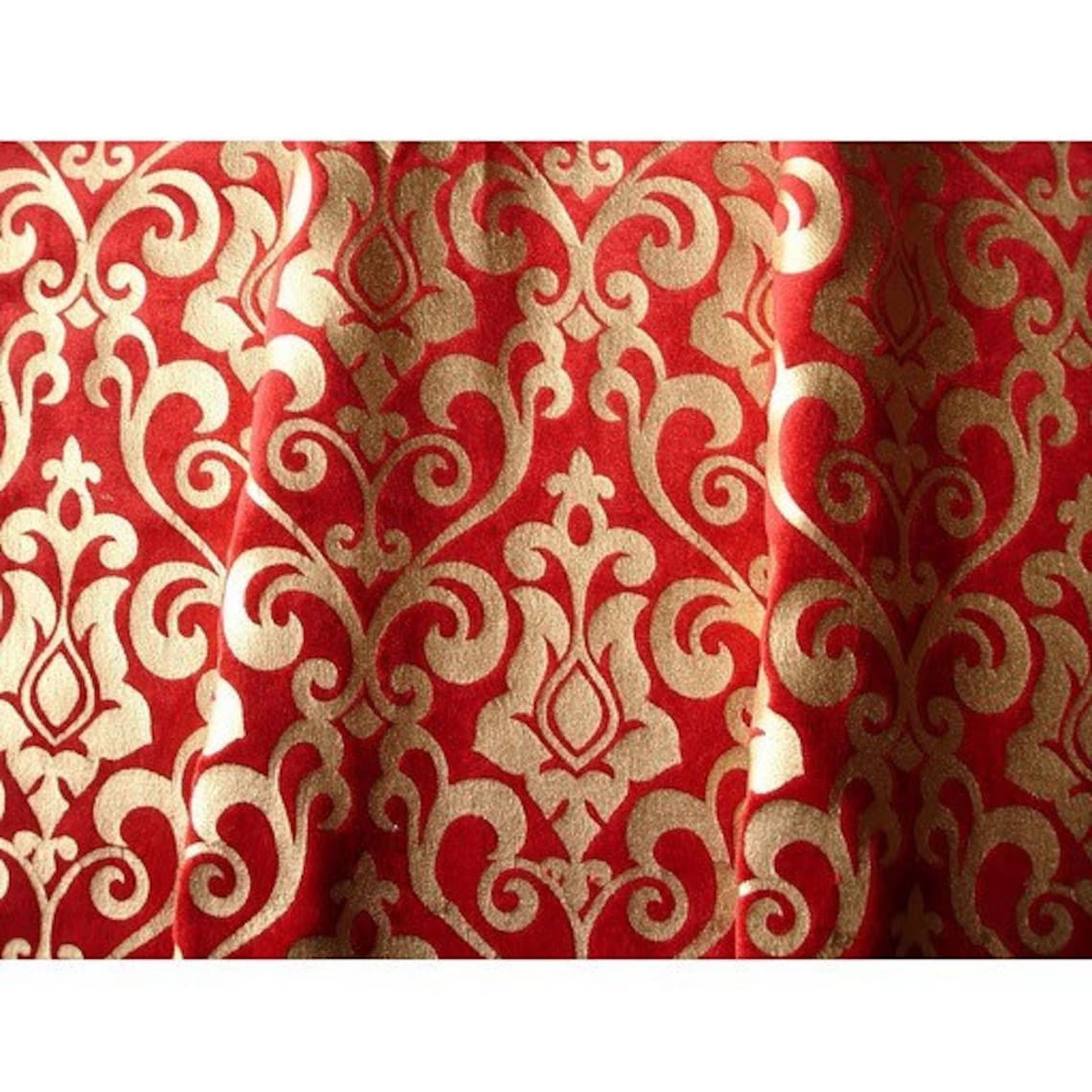 Red Damask Printed Velvet Fabric by the Yardvelvet Fabric Etsy