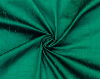 Dark Peacock Green Silk Fabric By The Yard / Metre, 41 inch Dark Peacock Green Dupioni Silk Fabric, Silk fabric for Wedding Dress, Curtains
