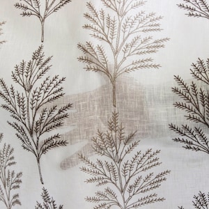 Fern Tree Sheer Curtain Fabric By The Yard / Metre, Linen Look Curtain Fabric, Drapery, Ivory Curtain Fabric, Embroidered Curtain Fabric