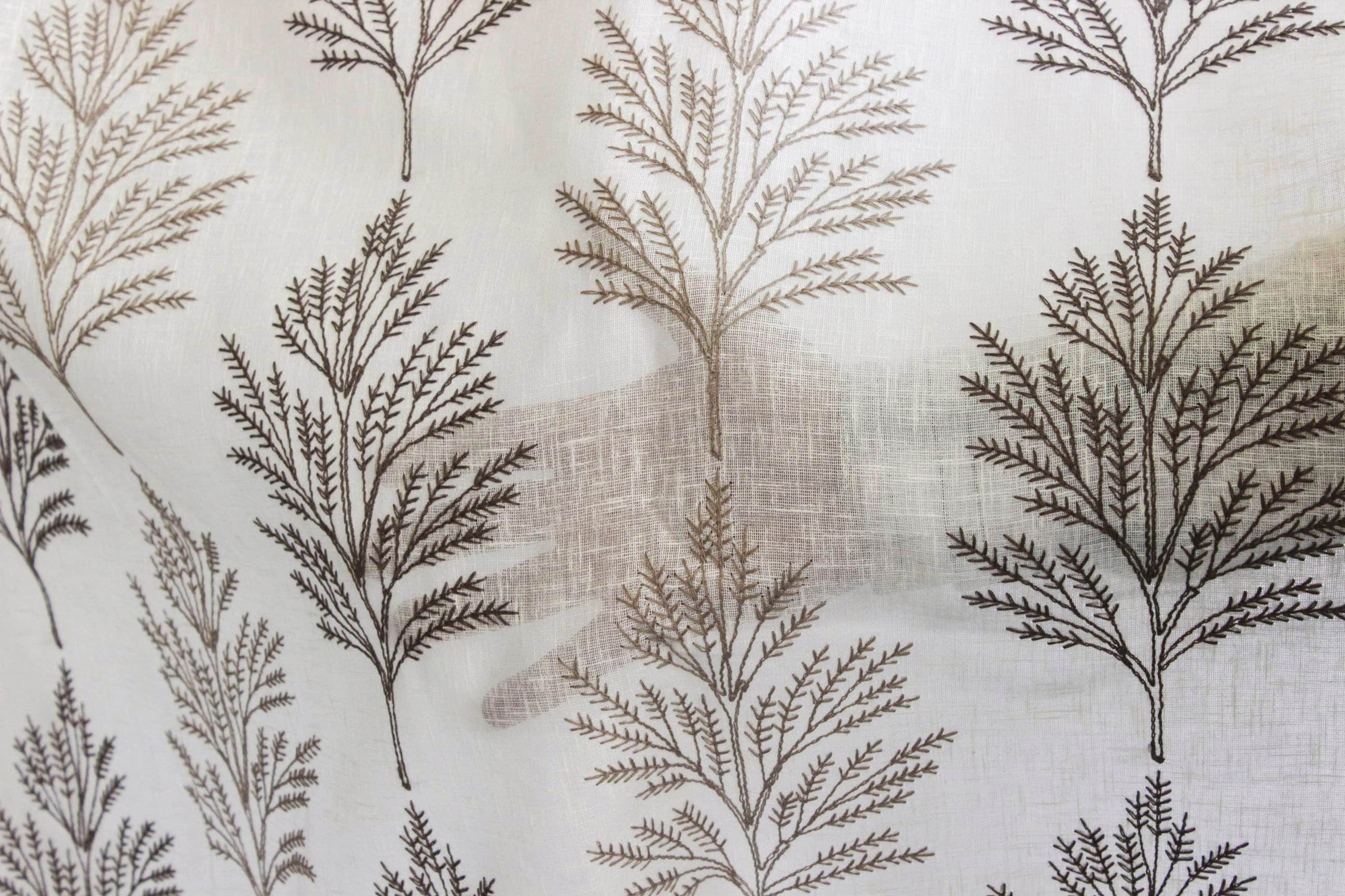 Fern Tree Sheer Curtain Fabric by the Yard / Metre, Linen Look Curtain