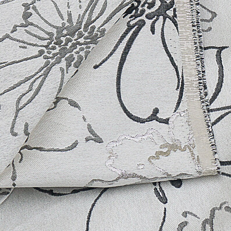 Black Grey Floral Fabric by the Yard Jacquard Fabric Etsy