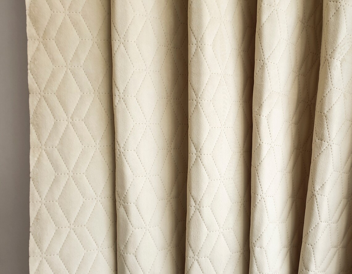 Ivory Quilted Velvet Fabric By The Yard Cream Geometric Etsy