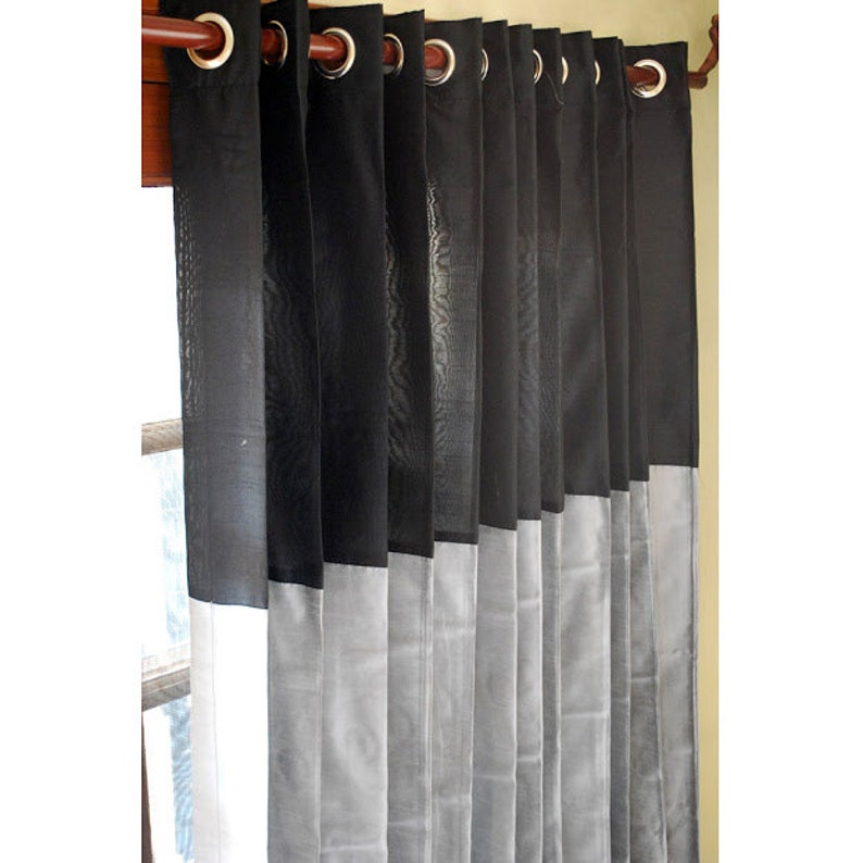 Black And Silver Curtain Panels 52x96 Grommet Image 0