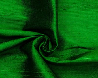 Emerald Green 100% Pure Silk Fabric By The Yard / Metre, 41 inch Pure Silk Dupioni Fabric, Wholesale Slub Silk fabric for Drapes, Curtains
