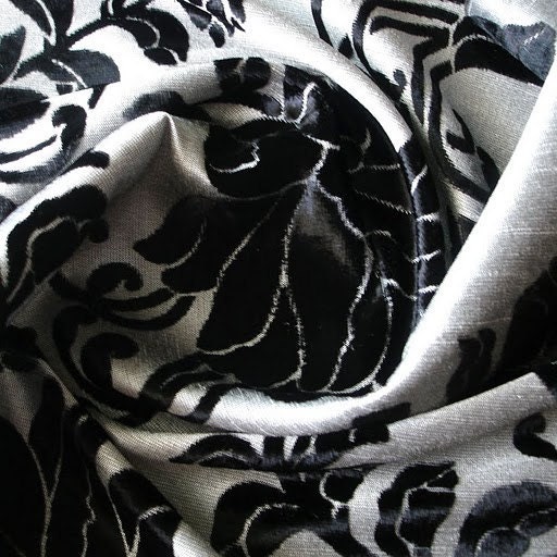 Black Ivy Garden Burnout Velvet on Fancy Fabric | Etsy