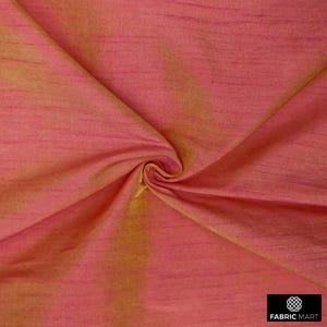 Pink And Yellow Art Silk Fabric By The Yard / Metre, Iridescent Faux Silk Fabric, Bridal Wholesale Art Silk, Slub Silk Fabric, Two Tone