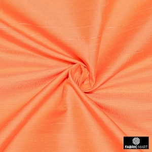 Peach Orange Silk Fabric By The Yard / Metre, 41 inch Peach Orange Silk Dupioni Fabric, Wholesale Slub Silk fabric for Curtain, Bridal Dress