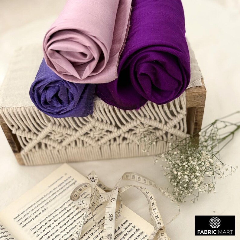 Pastel Lilac 100% Pure Silk Fabric By The Yard / Metre, 41 inch Pure Dupioni Silk Fabric, Lustrous Slubbed Silk fabric for Curtains, Dresses image 6