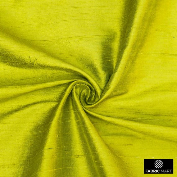 Chartreuse 100% Pure Silk Fabric By The Yard / Metre, 41 inch Pure Silk Dupioni Fabric, Wholesale Slubbed Silk fabric for Curtains, Drapes