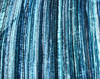 Aqua Swirls - Velvet Fabric with PinStripes Technique Fabric By The Yard / Metre, 44 inch wide Velvet Fabric with PinStripes Technique