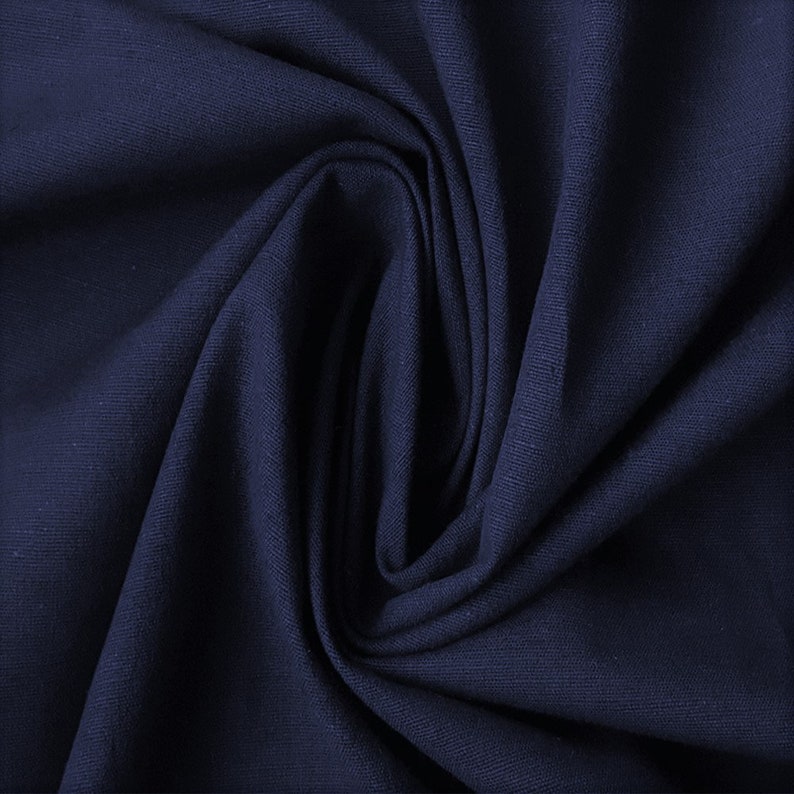Navy Blue Cotton Linen Fabric By The Yard Decorative Linen Etsy