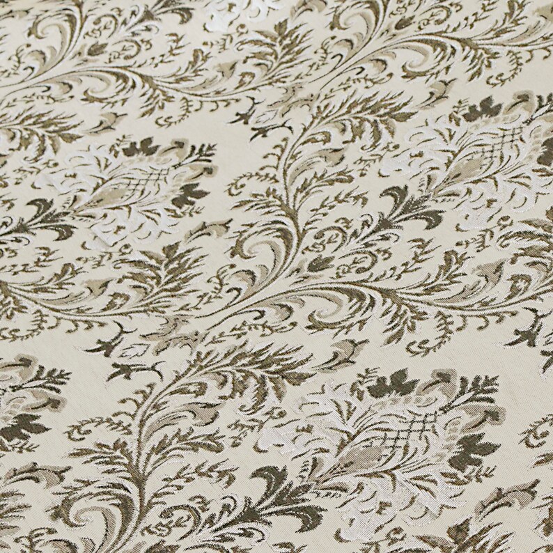 Brown & Silver Damask Fabric by the Yard Jacquard Fabric Etsy