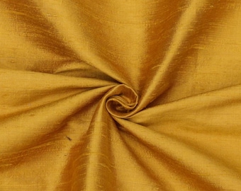 Golden Yellow 100% Pure Silk Fabric By The Yard / Metre, 41 inch Pure Silk Dupioni Fabric, Iridescent Slub Silk fabric for Curtains, Drapes