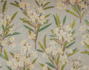 Cream Flowers Printed Cotton Fabric By The Yard / Metre, Curtain Fabric, Upholstery Fabric, Curtain Drapery Fabric, Window Treatment Fabric