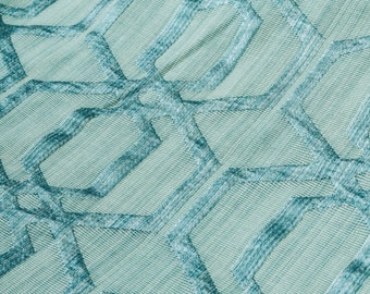Geometric Aqua Blue Jacquard Weave Fabric By The Yard / Metre, Textured Curtain Fabric, Wholesale Fabric, Trellis Jacquard Fabric for Couch