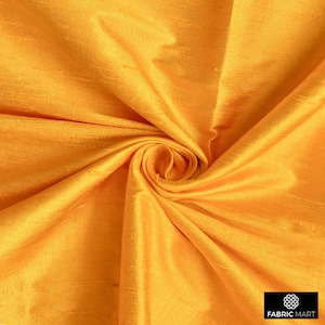Bright Saffron Yellow 100% Pure Silk Fabric By The Yard / Metre, 41 inch Pure Silk Dupioni Fabric, Slubbed Silk fabric for Dresses, Curtains