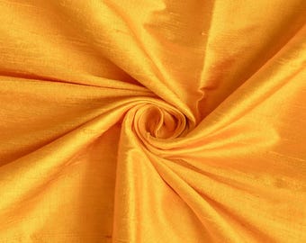 Bright Saffron Yellow 100% Pure Silk Fabric By The Yard / Metre, 41 inch Pure Silk Dupioni Fabric, Slubbed Silk fabric for Dresses, Curtains