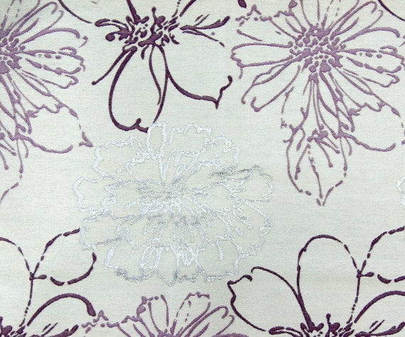 Purple Silver Floral So Fabric By The Yard Curtain Fabric Etsy
