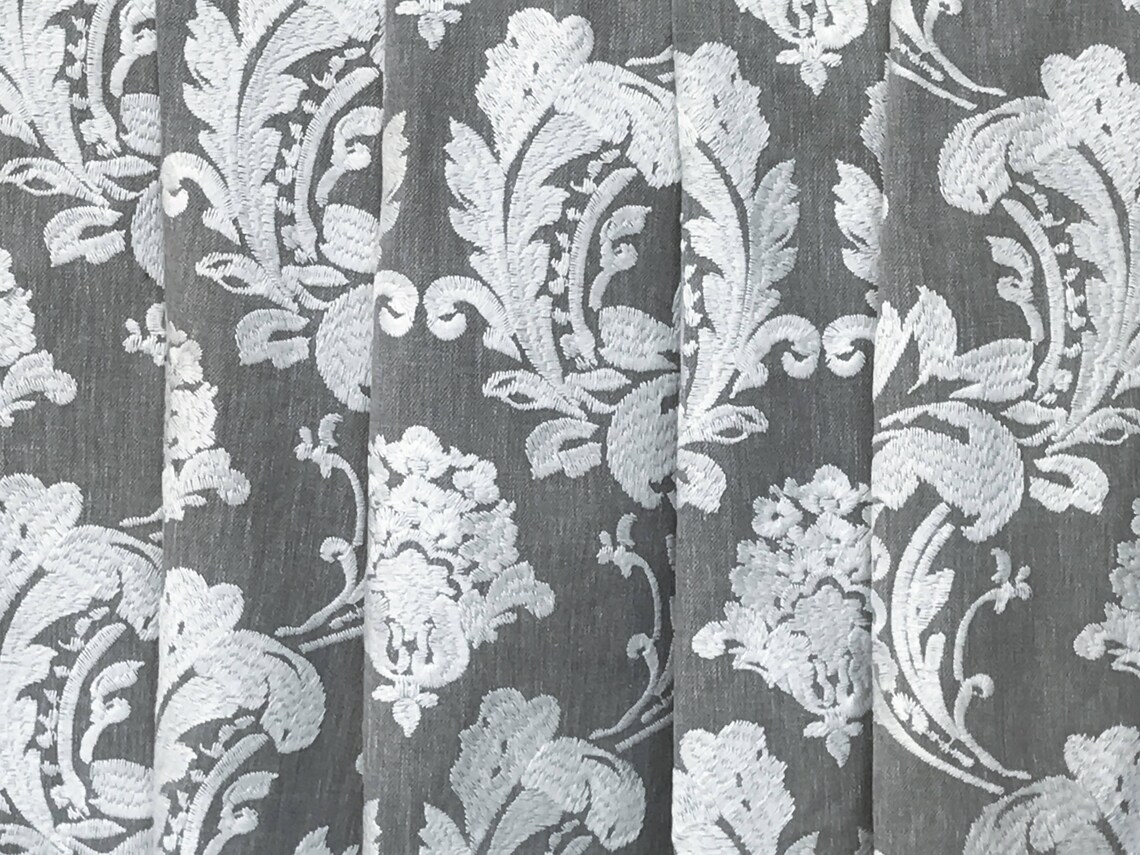 Gray & White Embroidery Damask Curtain Fabric by the Yard Etsy