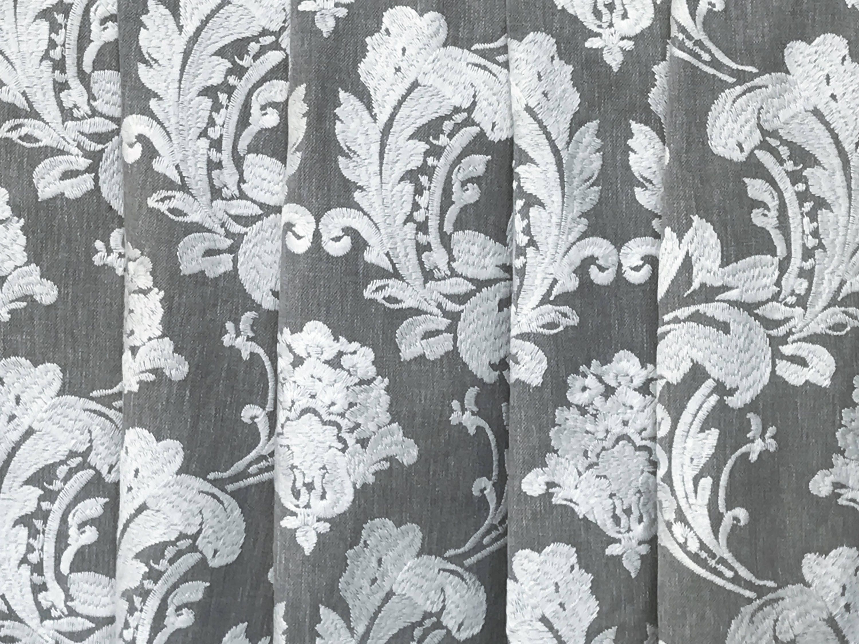 Gray & White Embroidery Damask Curtain Fabric by the Yard Etsy