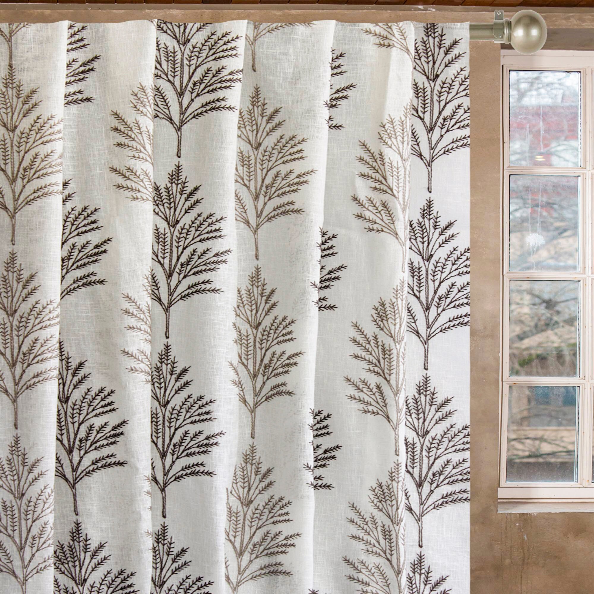 Fern Tree Sheer Curtain Fabric by the Yard / Metre, Linen Look Curtain