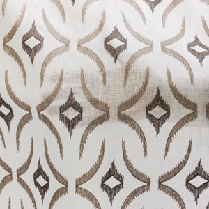 Geometric Sheer Curtain Fabric By The Yard / Metre, Linen Look Curtain Fabric, Drapery Fabric, Ivory Curtain Fabric, Embroidered Fabric