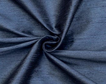 Midnight Blue Art Silk Fabric By The Yard / Metre, Faux Silk Curtain Fabric, Dress Fabric, Wholesale Art Silk Fabric, Slub Faux Silk Fabric