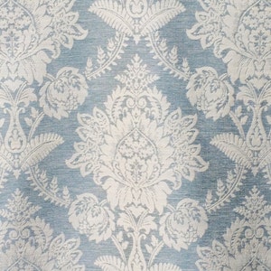 Teal Blue Damask Curtain Fabric By The Yard / Metre, Upholstery Drapery Fabric, Window Treatment Fabric, Sofa Fabric Floral Wholesale Fabric