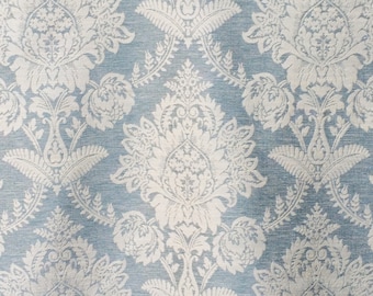 Teal Blue Damask Curtain Fabric By The Yard / Metre, Upholstery Drapery Fabric, Window Treatment Fabric, Sofa Fabric Floral Wholesale Fabric