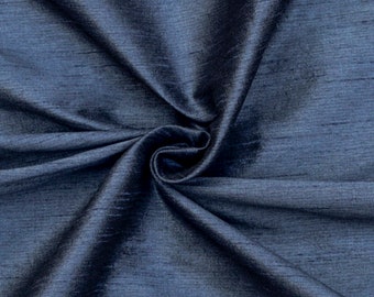 Midnight Blue Art Silk Fabric By The Yard, Faux Silk Curtain Fabric, Dress Fabric, Wholesale Art Silk Fabric, Slub Faux Silk Fabric