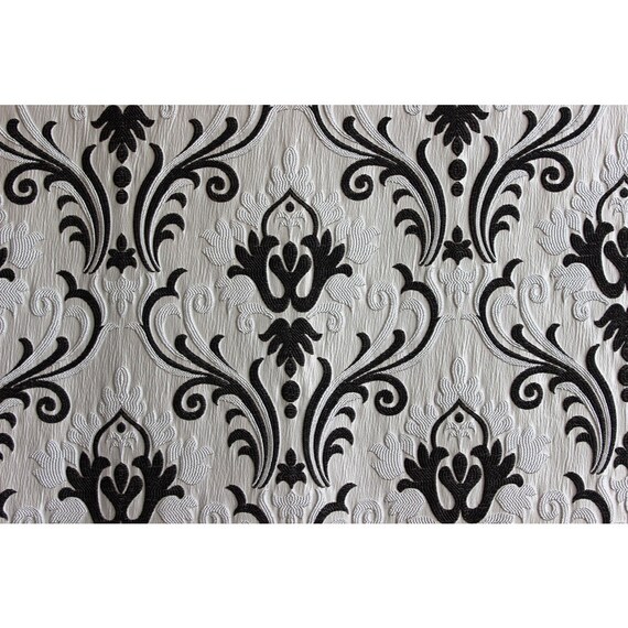 Ivory N Black Chenille Damask Upholstery Fabric Curtain Panels Etsy