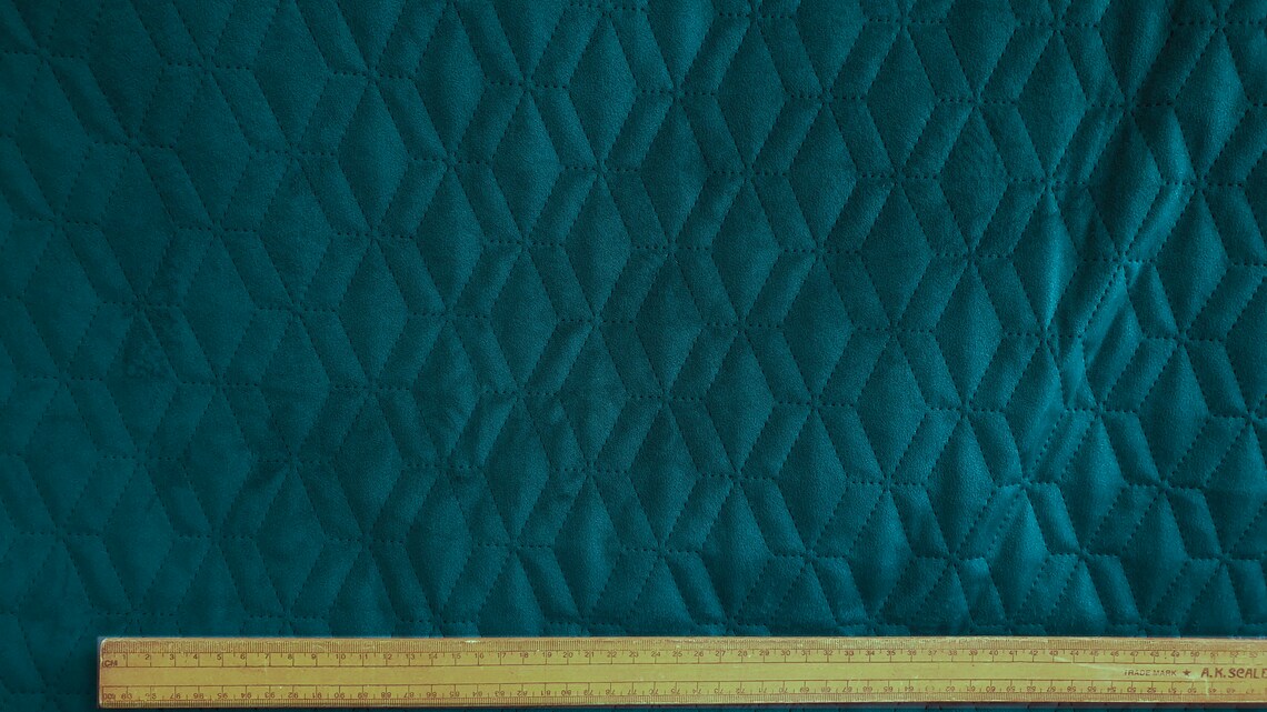 Peacock Green Quilted Velvet Fabric By The Yard Geometric Etsy