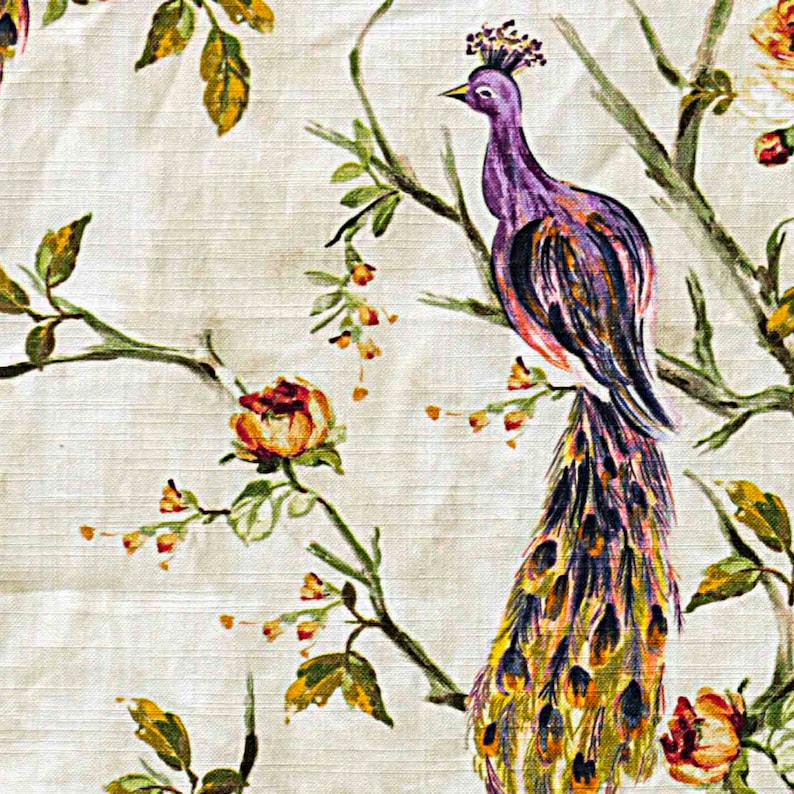 Purple Peacock Printed Cotton Fabric by the Yard Printed Etsy