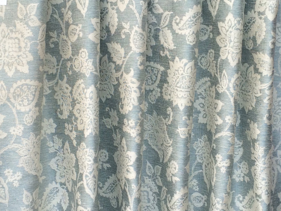 Teal Floral Paradise Curtain Fabric By The Yard Upholstery | Etsy