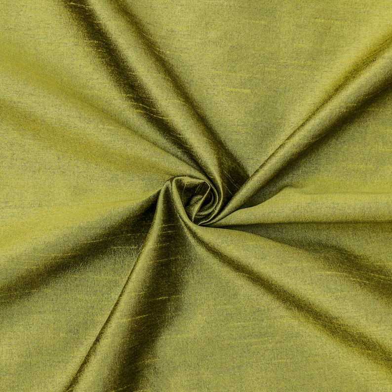 Olive Green Art Silk Fabric By The Yard, Faux Silk Curtain Fabric, Dress Fabric, Wholesale Art Silk Fabric, Slub Faux Silk Fabric image 1