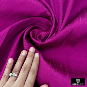 Dark Fuchsia Pink 100% Pure Silk Fabric By The Yard / Metre, 41 inch Pure Dupioni Silk Fabric, Lustrous Silk fabric for Dresses, Curtains image 3