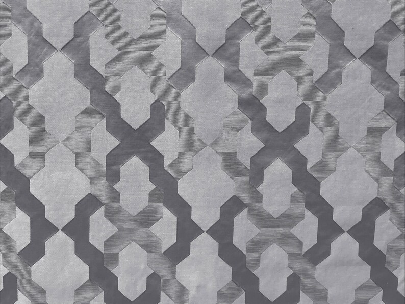 Gray & Silver Geometric Trellis Curtain Fabric by the Yard Etsy