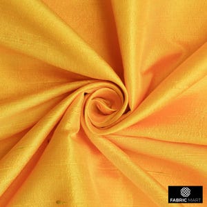Bright Saffron Yellow Silk Fabric By The Yard / Metre, 41 inch Saffron Yellow Silk Dupioni Fabric, Slub Silk fabric for Curtains, Drapes