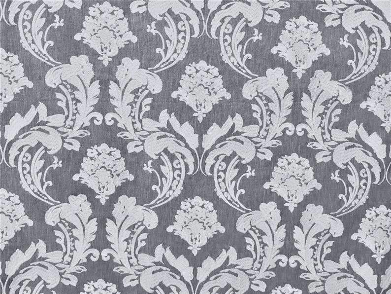 Gray & White Embroidery Damask Curtain Fabric by the Yard Etsy
