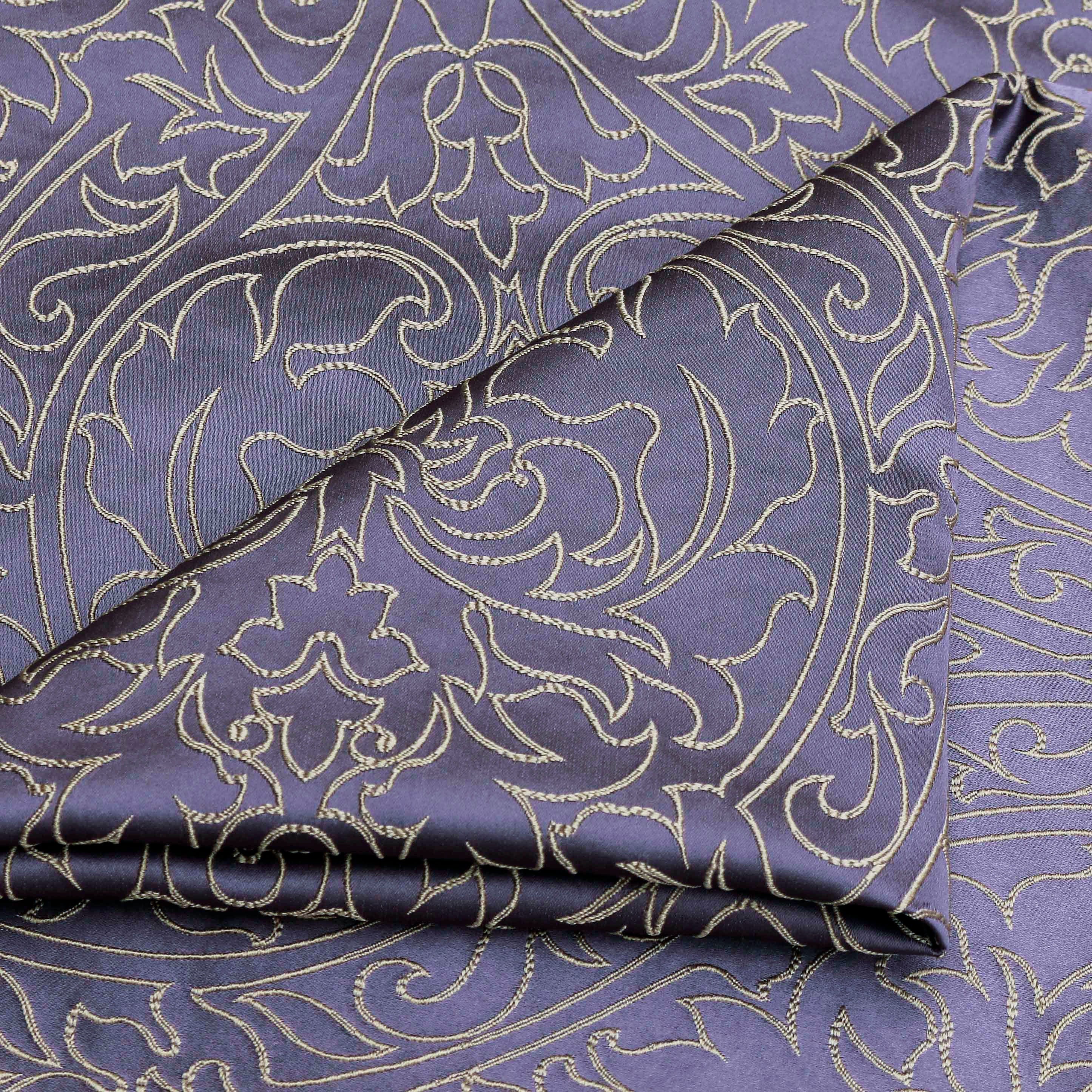 Purple Damask Embroidered Fabric By The Yard Jacquard Etsy