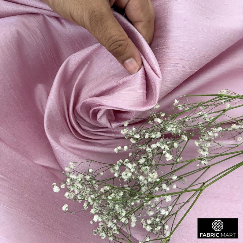 Pastel Lilac 100% Pure Silk Fabric By The Yard / Metre, 41 inch Pure Dupioni Silk Fabric, Lustrous Slubbed Silk fabric for Curtains, Dresses image 2