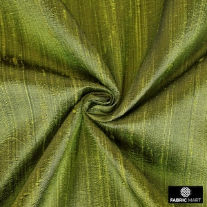 Olive Green Silk Fabric By The Yard / Metre, 41 inch Olive Green Dupioni Silk Fabric, Wholesale Slub Silk fabric for Curtains, Bridal Dress