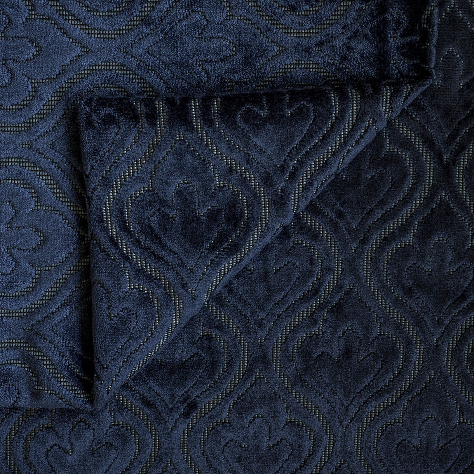 Striped Raised Chenille Velvet in Dark Blue and Brown | R-DIXON BLUESTONE|  Upholstery Fabric | Regal Fabrics Brand | 54 inch Wide | By the Yard