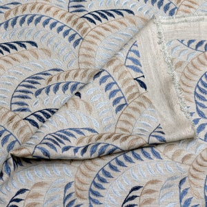 Leaving Blue Embroidery Fabric By The Yard / Metre, Cotton Embroidered Fabric, Upholstery Curtain Fabric, Wholesale Fabric, Floral Fabric