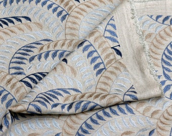 Leaving Blue Embroidery Fabric By The Yard / Metre, Cotton Embroidered Fabric, Upholstery Curtain Fabric, Wholesale Fabric, Floral Fabric
