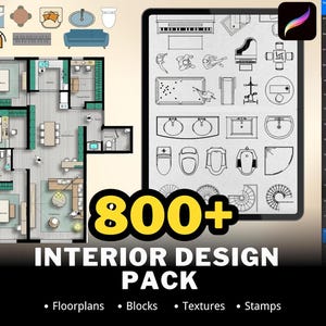Más de 800 pinceles para planos de planta, sellos para distribución de muebles, kit de herramientas de arquitectura y paquete de planificación del hogar para Procreate.