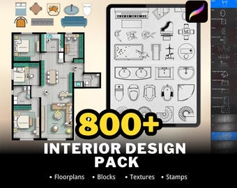 800+ Procreate Interior Design Kit Floor Plan Brushes Furniture Layout Stamps Architecture Toolkit Home Planner Bundle