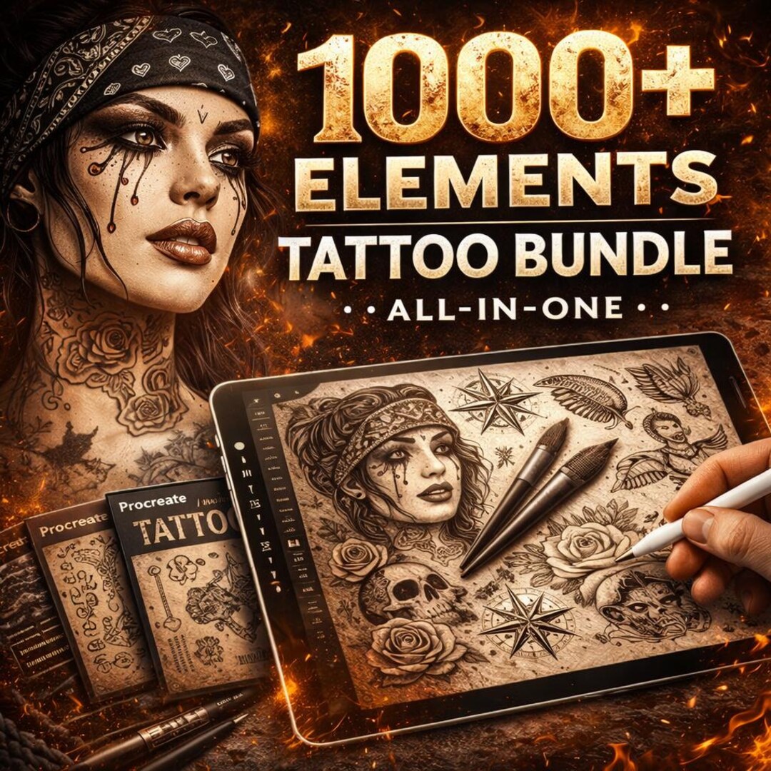 1000+ Procreate Tattoo Brushes Bundle All in One Tattoo Design Kit ...