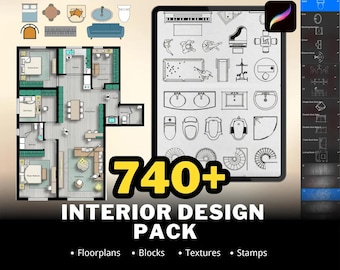 Procreate Interior Design Kit, 740+ Furniture & Room Layout Brushes, Floor Plan Builder, Home Decor Pack