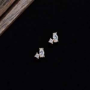 Marquise CZ Stud Earrings, Gold Minimalist Stacking Stud, Dainty Stack Jewelry